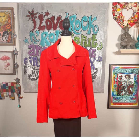 Desigual Jackets & Blazers - Desigual Bright Orange Double Breasted Cotton Jacket Enameled Buttons 38 61E2LA6